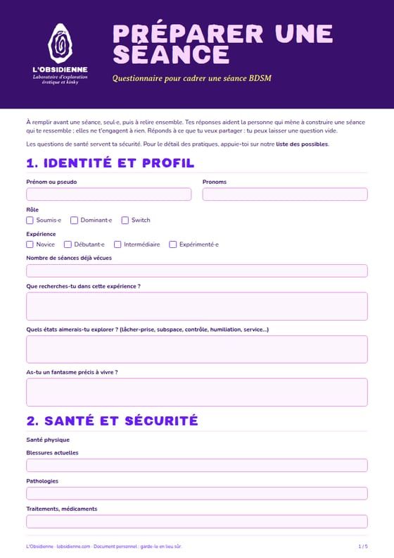 Première page du document « Préparer une séance »