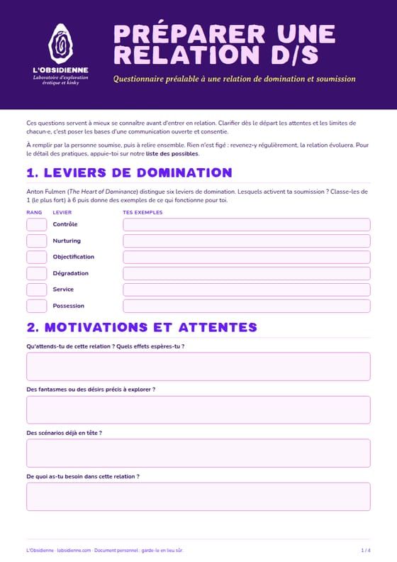 Première page du document « Préparer une relation D/s »